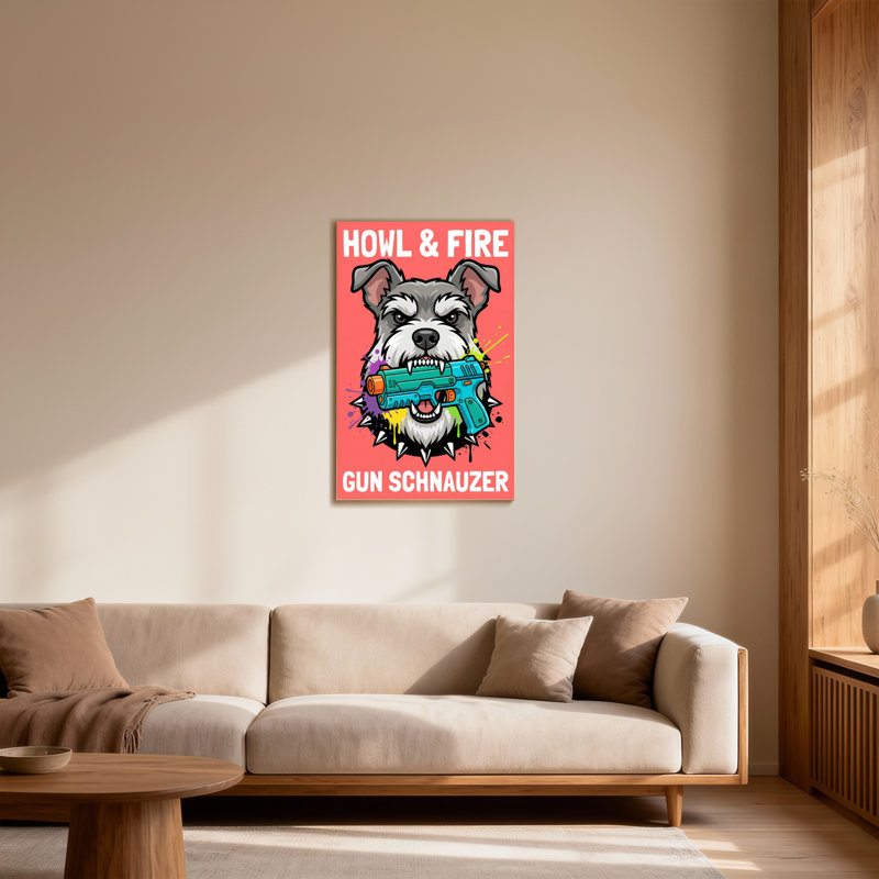 Animaux Hurlent et pistolet à feu Schnauzer, 40" H x 28" W