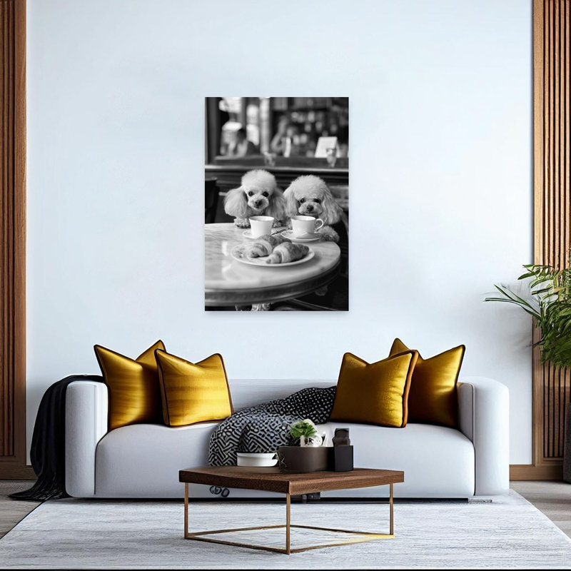 Elegant Poodles Cafe Breakfast Elegant Vintage Dog Wall Art Print 1 Piece Wrapped Canvas Wall Art, 152.4cm H x 101.6cm W