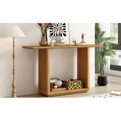 Console Table With Curved Corners,Natural Wood Veneer