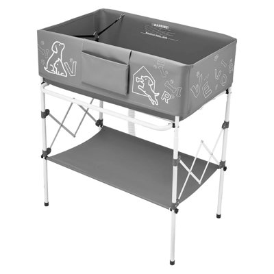 Portable Elevated Dog Bathtub, Foldable Pet Grooming Tub with Storage Rack for Small & Medium Dogs