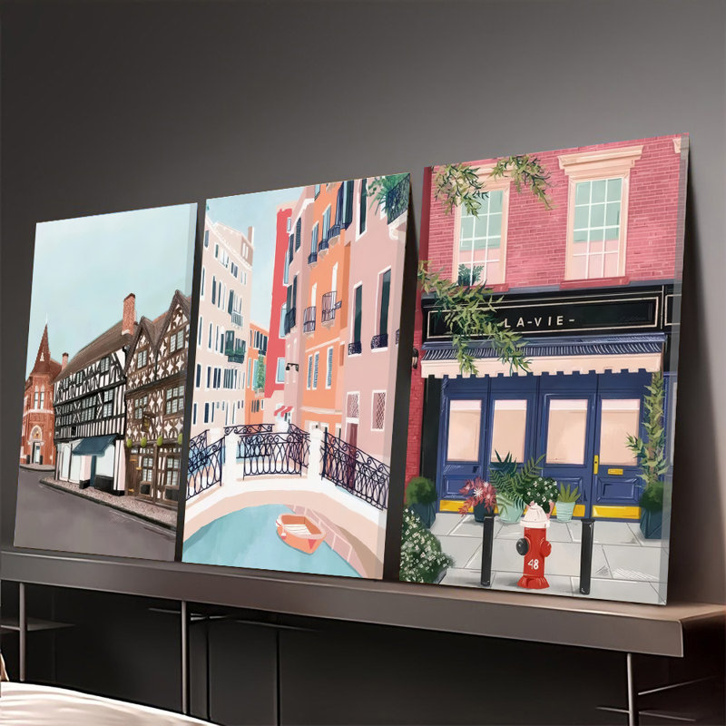 3 pièces d'art mural encadrées, ensemble de 3 impressions sur toile de paysage urbain rétro européen, H 20 po x l 30 po