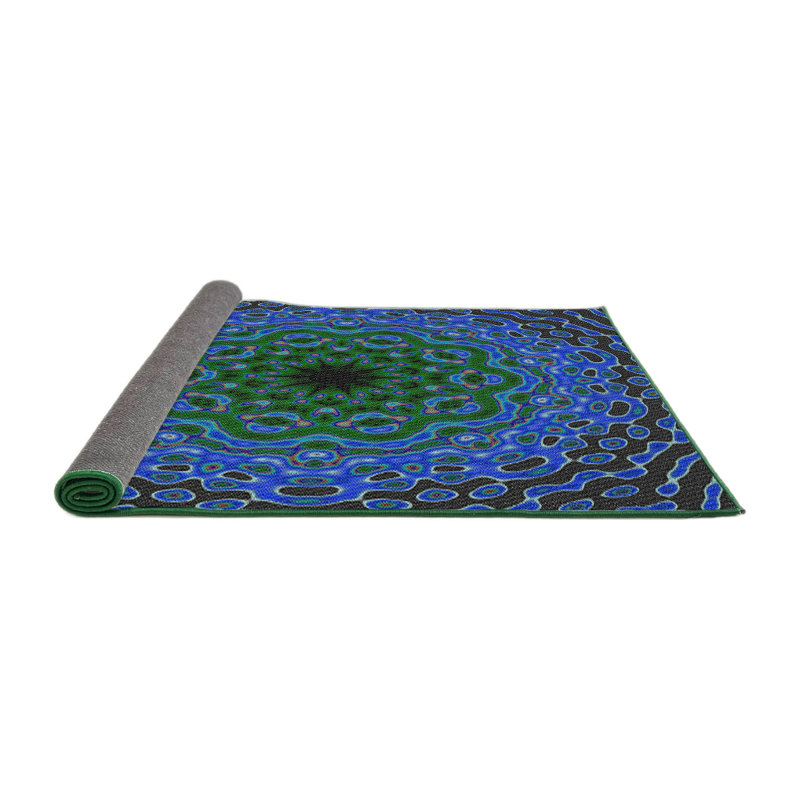 Tapis bleu/vert tissé à la machine, Rond 5 pi