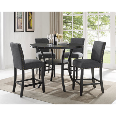 Biony Gray Fabric Counter Height Stools With Nailhead Trim, Set Of 2