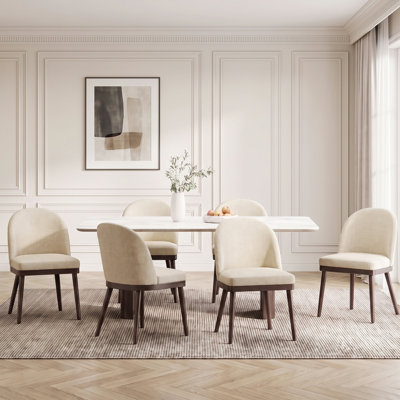 Modern Curved Back Upholstered Side Dining Chair with Solid Wood Legs