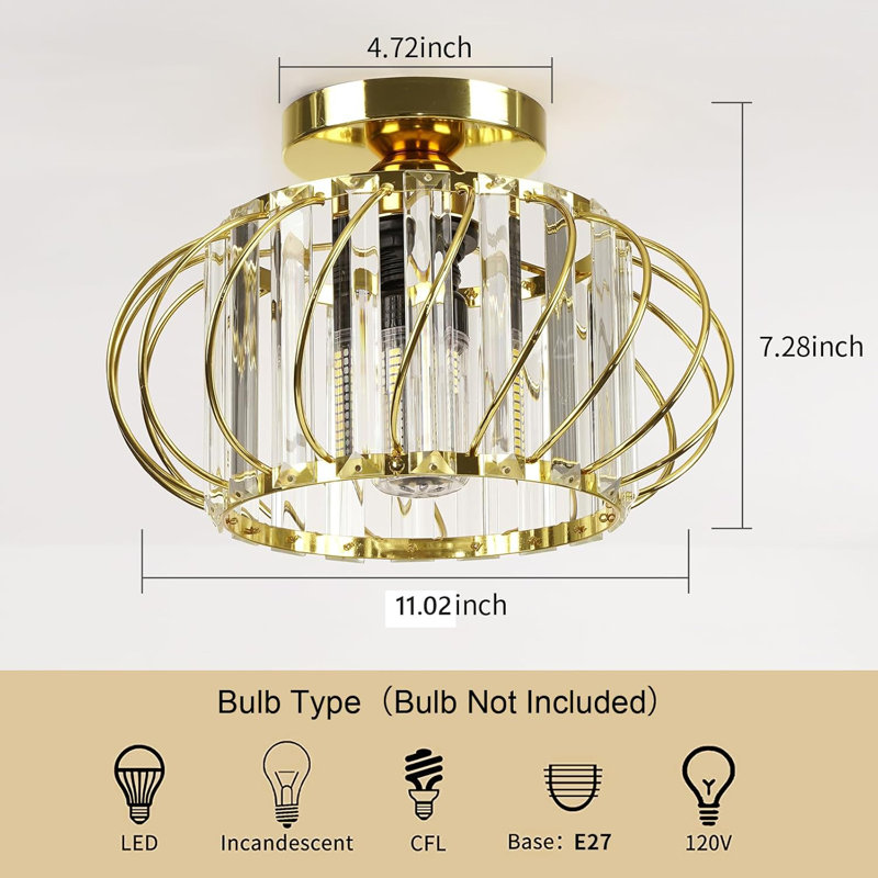 Semi Embedded Pendant Light, Gold, 7.28" H x 9.05" W x 7.28" D