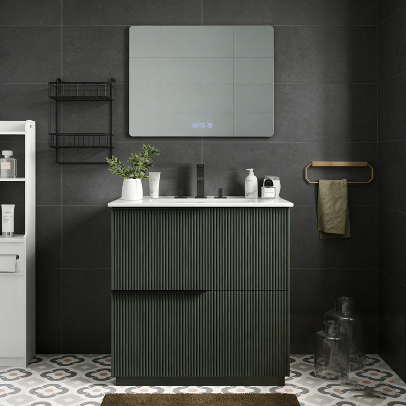 Meuble-lavabo de salle de bain avec lavabo en céramique et 2 tiroirs