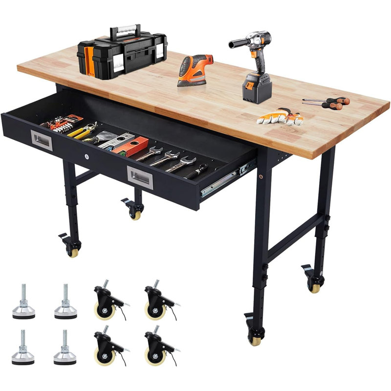 152.4cm W Manufactured Wood Top Height-Adjustable Workbench