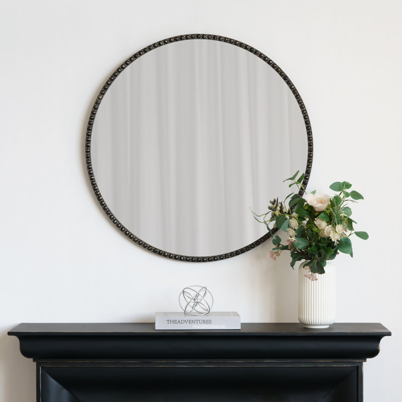 Black metal round boast bead wall Mirror