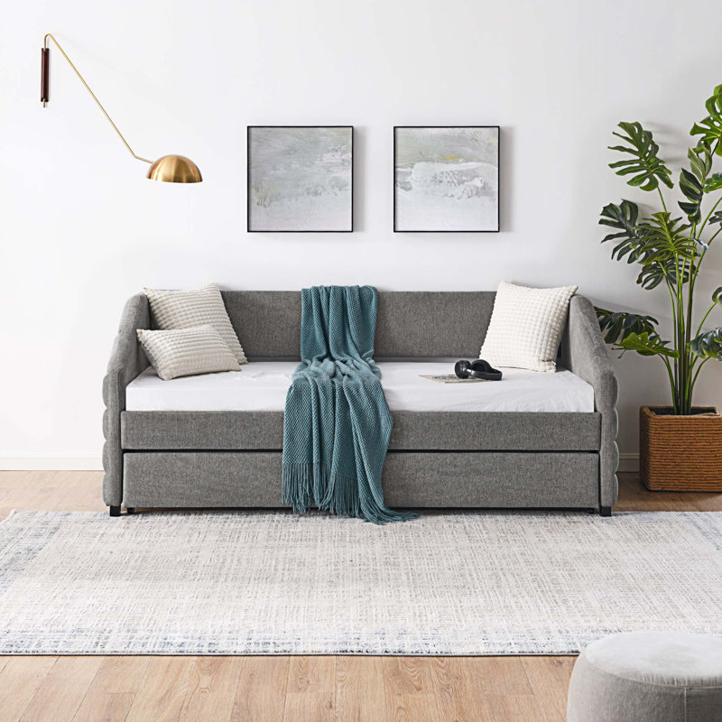 Lit de jour rembourré avec couchette Navil, Gris, Lit simple