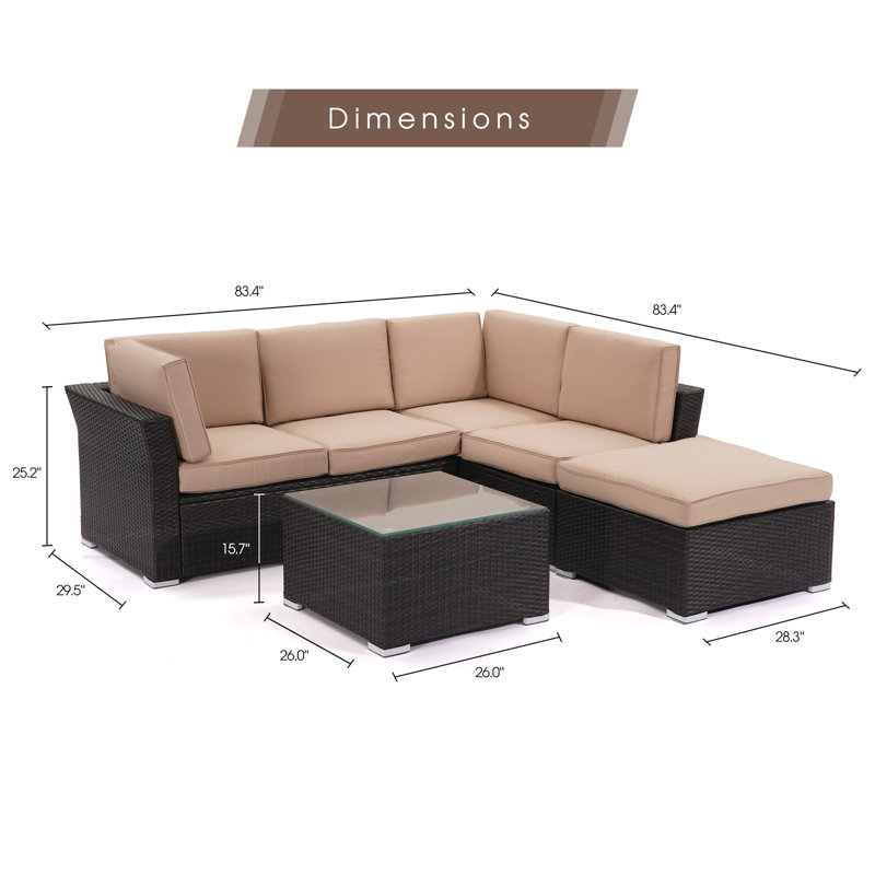 Premium All-Weather Wicker 5 - Person Modular Patio Conversation Set with Cushions, Cream