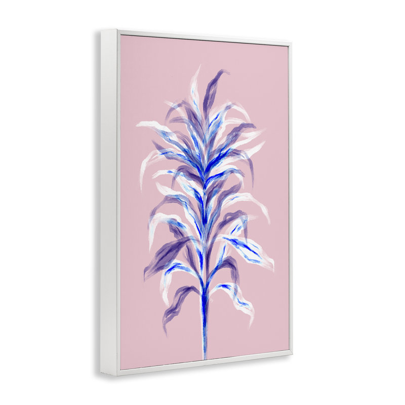 Giclée encadrée de bambou rose avec feuilles, design par Martina Pavlova, H 24 po x l 16 po