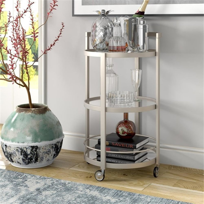 21" Satin Nickel Metal/Glass Bar Cart