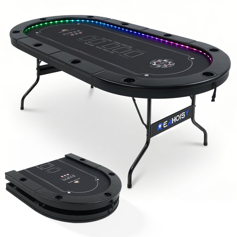 Table de poker 84 po 84 po pour 10 joueurs, table Texas Hold’em pliable avec accoudoirs rembourrés et porte-gobelets
