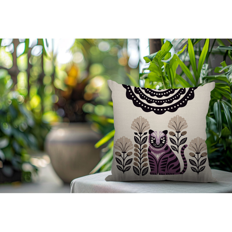 Oreiller carré réversible intérieur / extérieur Nara Tiger, Mauve, Carré 15 po