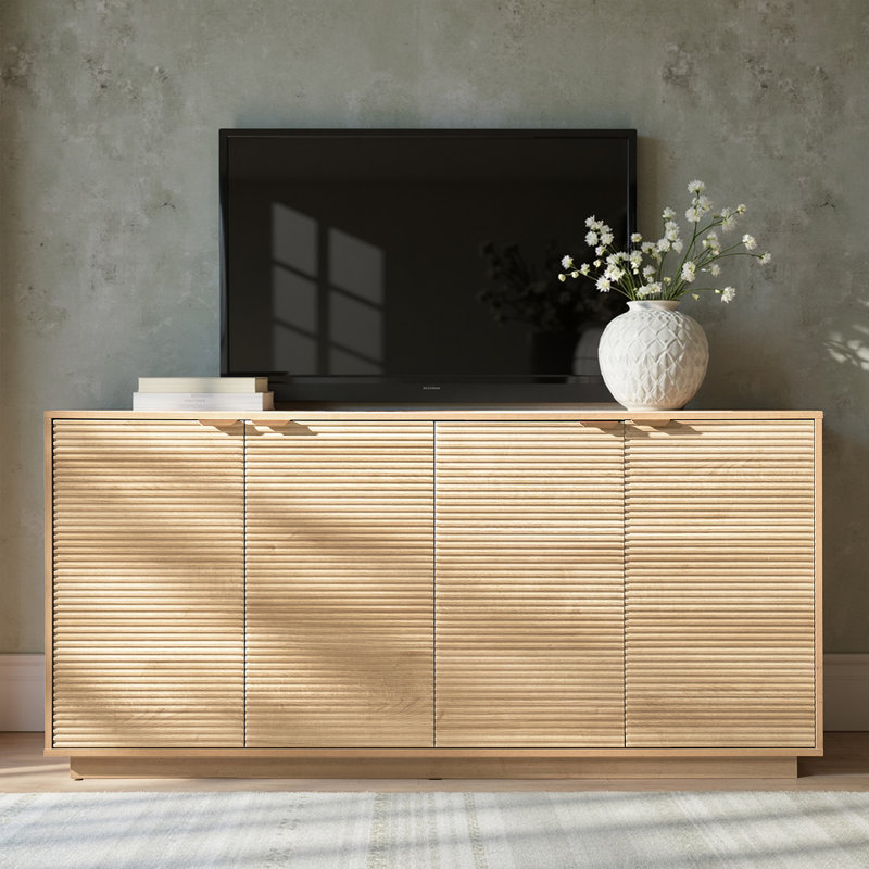 Clare Modern 63"W Slatted Door Sideboard with Horizontal Fluted and Adjustable Shelves, Black