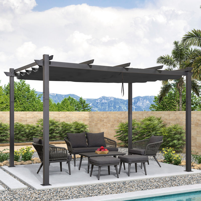 12 Ft. W x 10 Ft. D Metal Pergola with Canopy, Gray