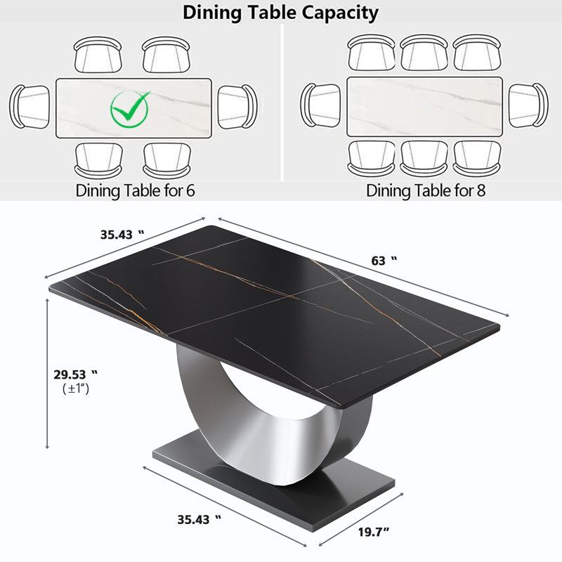 7 - Piece 63 L x 35.43 W Pedestal Dining Set, Black, Ligh Gray/White