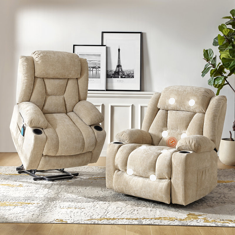 Udi Oversized Power Heating Lift Assist Recliner with Massage(Set of 2), Beige 