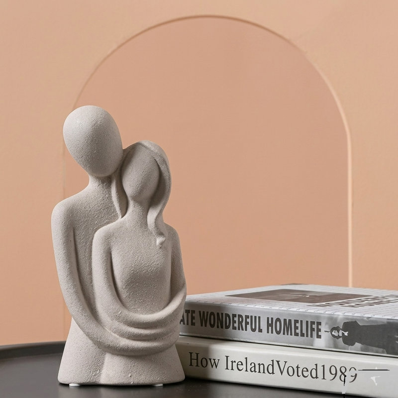 Modern Ceramic Hugging Couple Sculpture