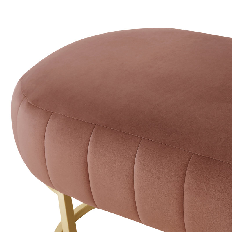 Ulberto Velvet Upholstered Bench, Blush, Gold