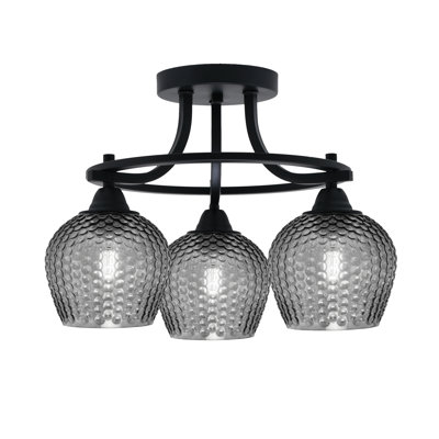 Amancio 3 Bulb Semi Flush Matte Black Finish 6" Smoke Glass