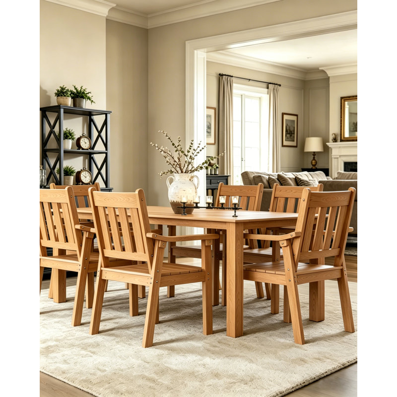 Ensemble de salle à manger d'extérieur rectangulaire pour 6 personnes avec accoudoirs All Weather, 6, Brun