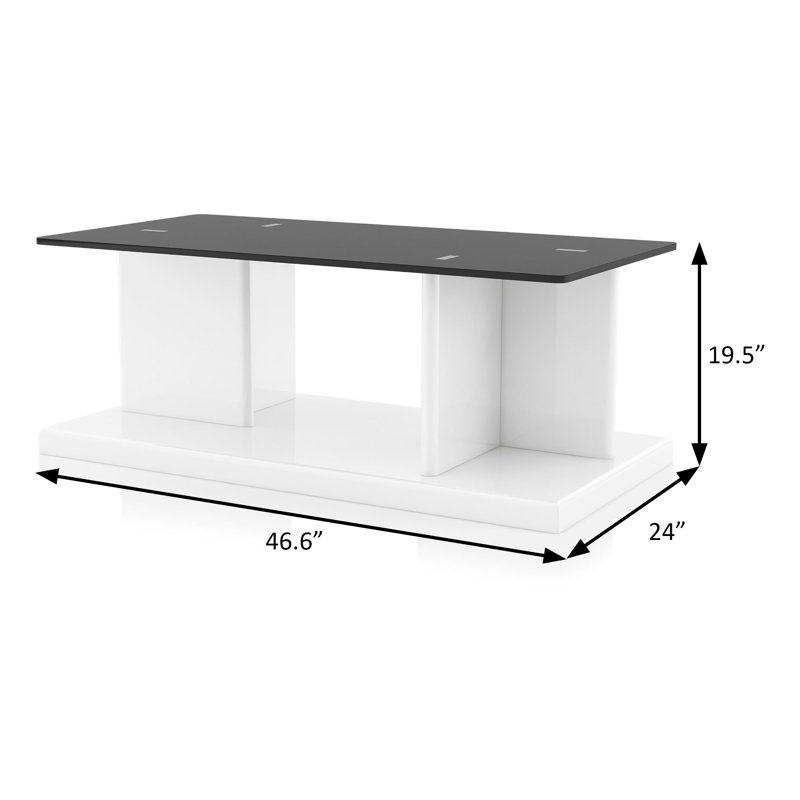 24" W Contemporary Coffee Table, Black/White, White