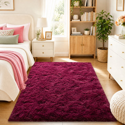 Solid Rug Soft Fluffy Red Indoor Area Rug for Living Room Bedroom Nursery Kids Room