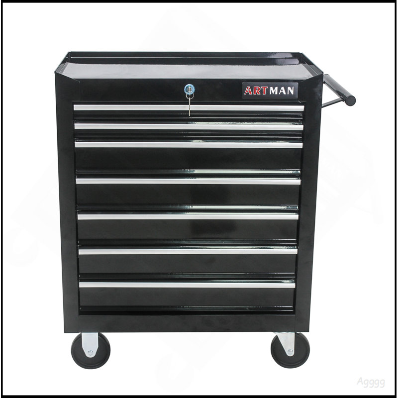 7 DRAWERS MULTIFUNCTIONAL TOOL CART WITH WHEELS-BLACK, Black