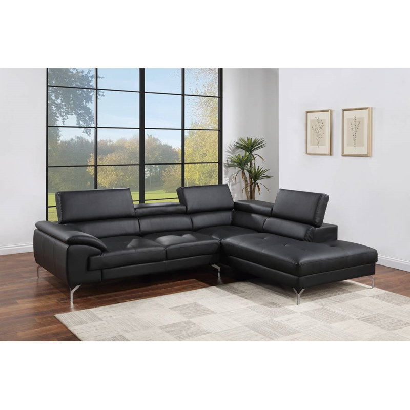 Canapé modulaire 2 pièces Modern, H 37 po x l 73 po x P 42 po, Similicuir noir