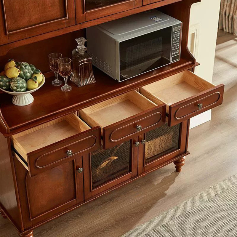 Dark-brown Solid + Manufactured Wood+Glass Sideboard, 70.87" H x 51.18" W x 15.75" D