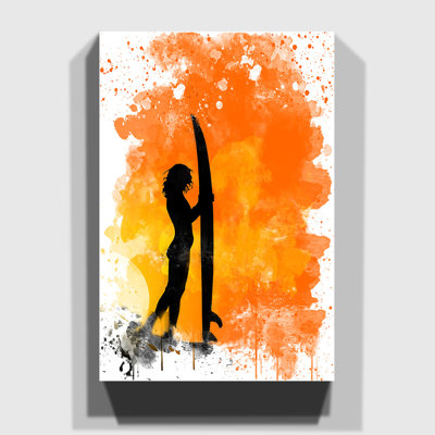 Surfer Surfboard Surfing Sunset - Wall Art