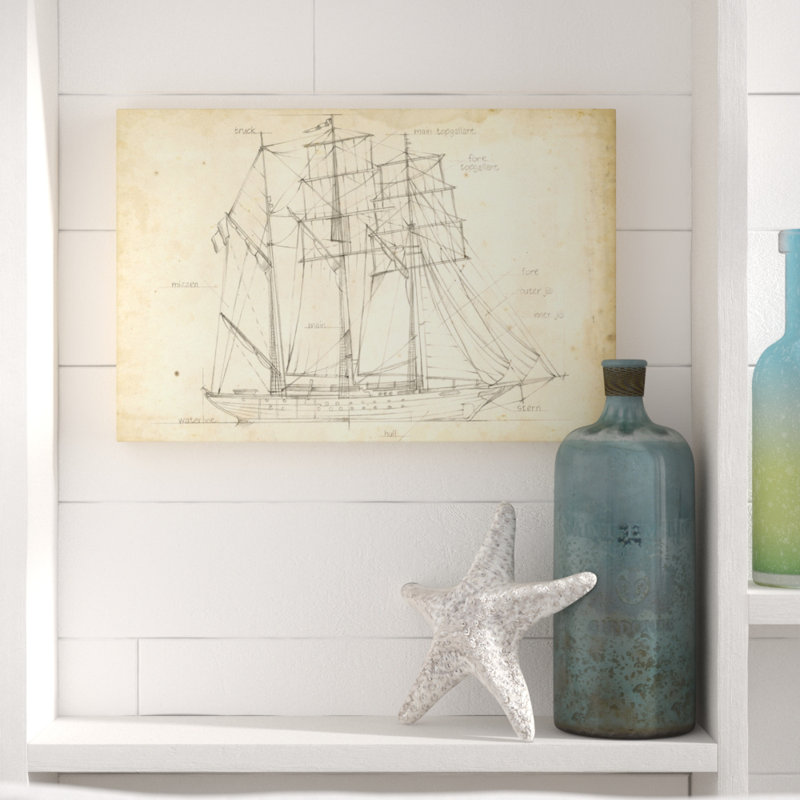 « voilier blueprint i », reproduction d’art sur toile, H 26 po x l 40 po x P 1,5 po