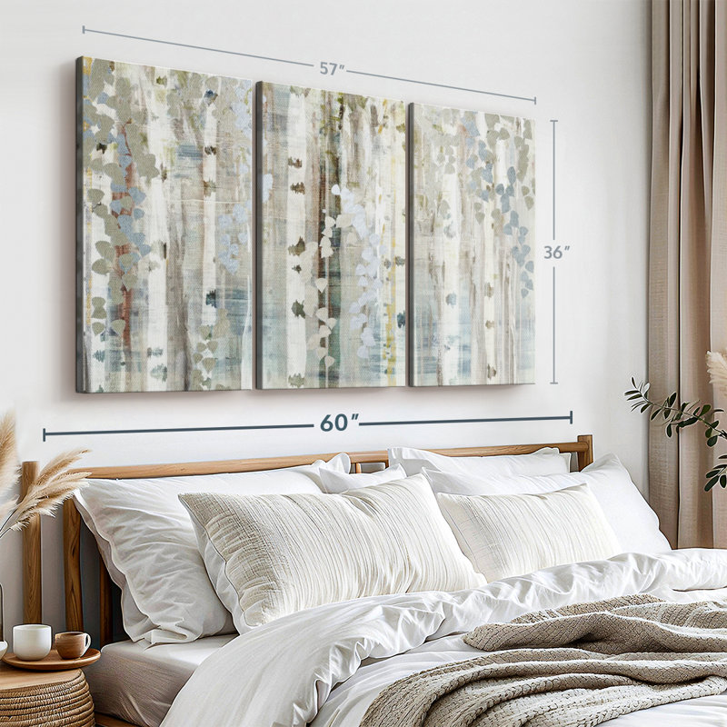 «Birch Wood Meadow», 3 pièces sur toile, H 36 po x l 57 po x P 1,25 po