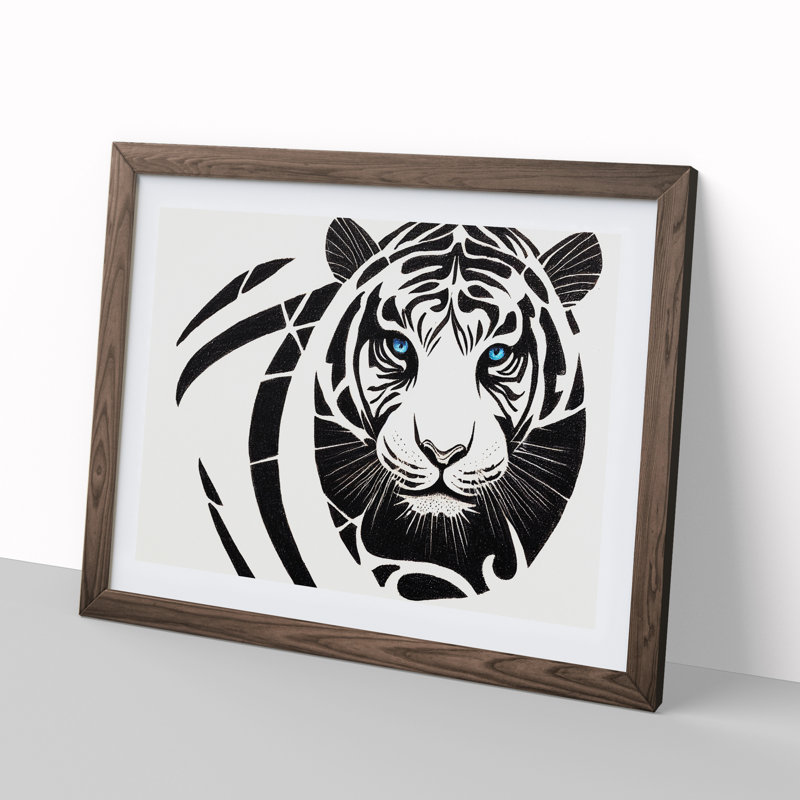 Tiger Art Vol.2 - Single Picture Frame Print, 25cm H x 34cm W x 2cm D, Walnut Framed