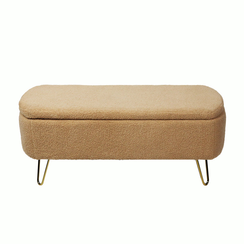 Repose-pieds de rangement rectangulaire Cassiopia, Fausse fourrure brun clair