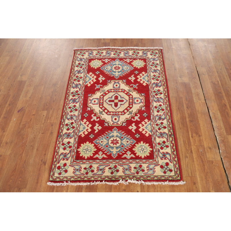 Tapis rouge fait à la main Kazak 3 x 4