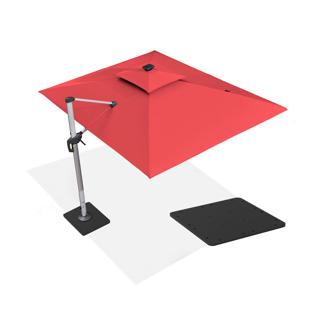 9' X 12' Solar Powered LED Patio Umbrella Outdoor Rectangle Umbrella with Steel Plate Base Purple Leaf Fabric 