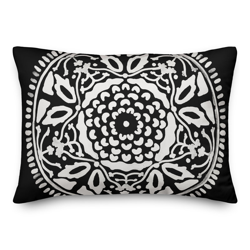 Housse et insert de coussin d'extérieur Juan, Noir, Floral 4