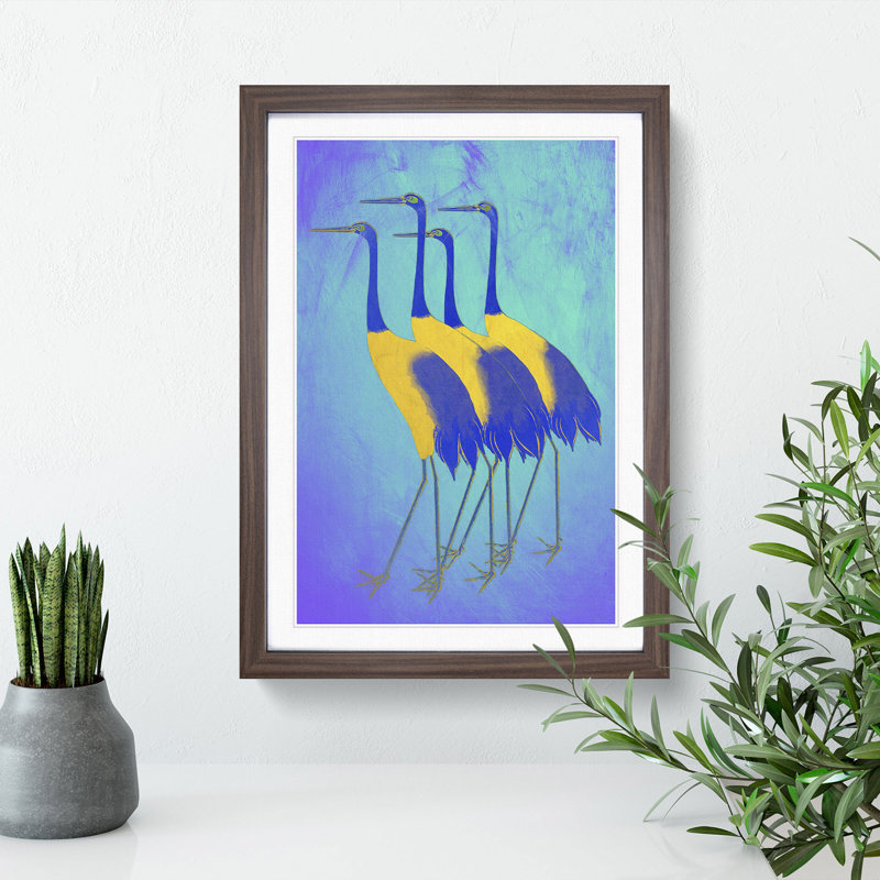 Golden Cranes - Picture Frame Painting, Walnut Framed, 90cm H x 65cm W x 2cm D