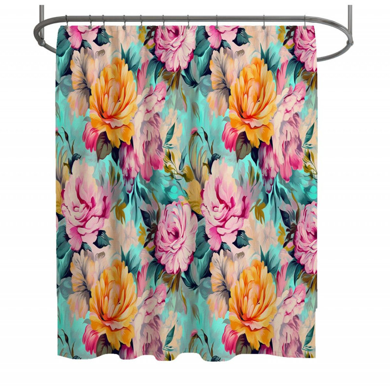 Rideau de douche simple à motif floral Phyllis, H 93 po x l 70 po