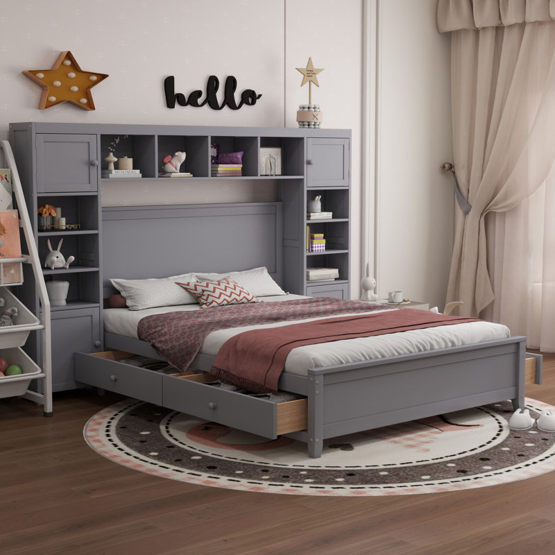 Ethil 4 Drawers Bookcase Platform Bed, Gray, Full