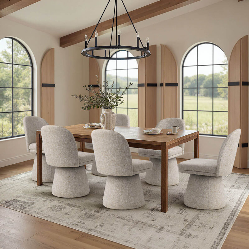 360° Swivel Barrel Upholstered Fabric Dining Chair (Set of 6), Oatmeal