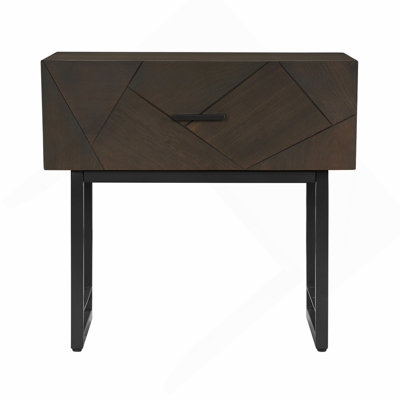 1 Drawer Oak Wood Nightstand with Black Metal Legs