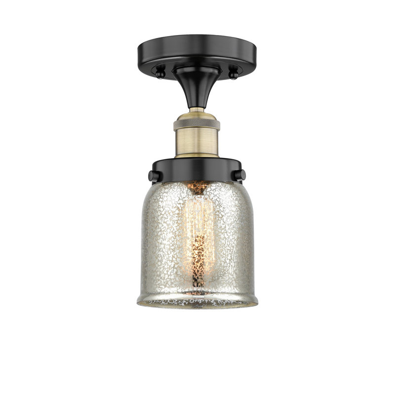 Pontus Glass Semi Flush Mount, Silver Plated Mercury, Black Antique Brass