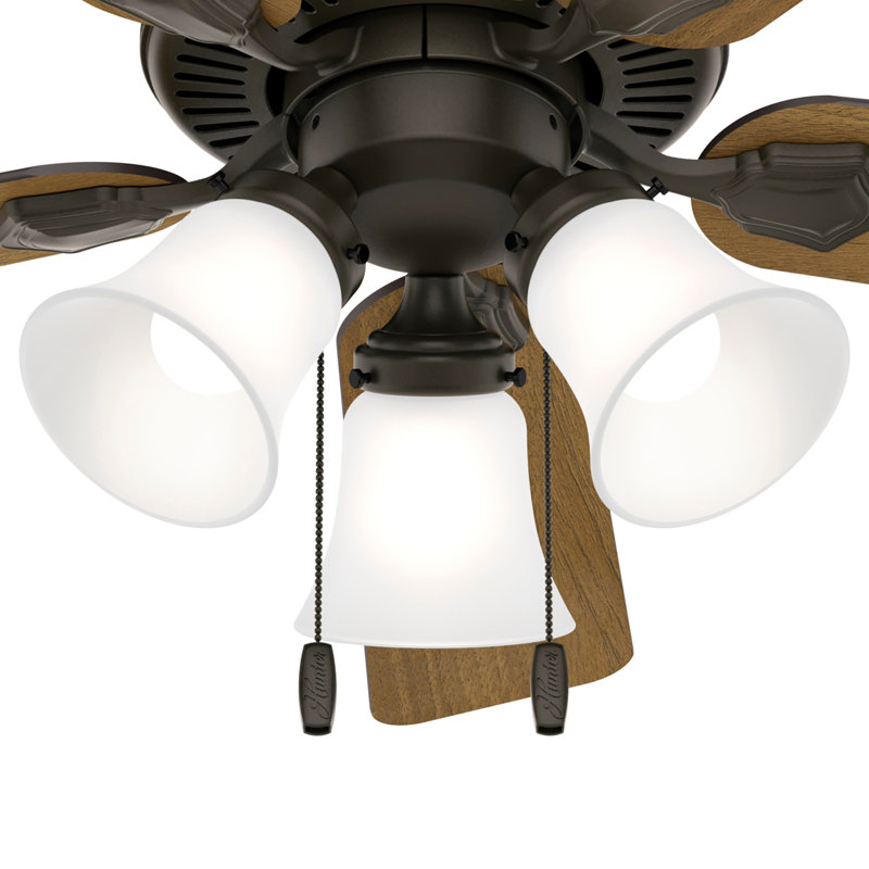 44" Swanson 5 - Blade Indoor Traditional Ceiling Fan with  Lights and Pull Chains, 44", New Bronze
