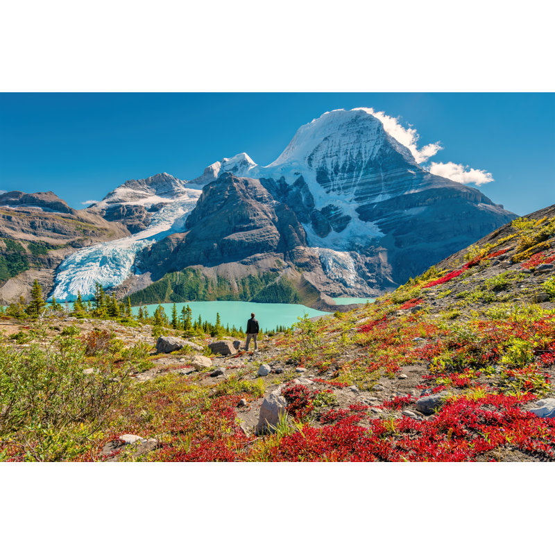Un randonneur admire la vue du mont Robson par Benedek, H 12 po x l 18 po