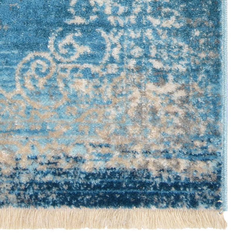 Tapis Crayton fabriqués à la machine en polyester - forme rectangulaire, couleur bleue, design traditionnel oriental classique, tapis à poils courts faits à la machine pour le salon, la chambre à coucher