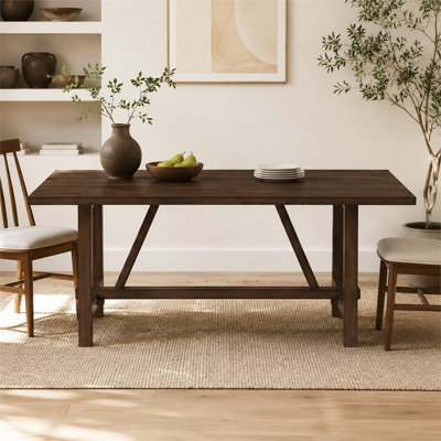 72.2 Inch Farmhouse Rectangular Scaffold Dining Table, Dark Oak Wood Construction, Rustic Solid Wood Dinner Table for Home Dining Room