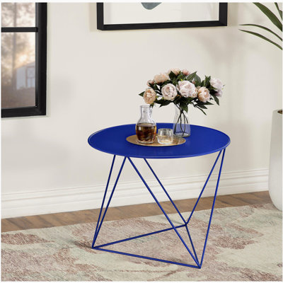 Table d'appoint à base géométrique bleue en métal